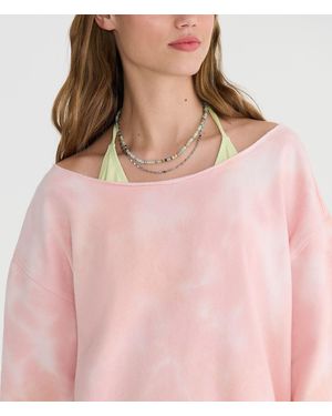 Aéropostale Cloud Soft Tie-Dye Oversized Off-The-Shoulder Sweatshirt - Pink