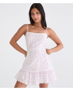 Aéropostale Floral Square-Neck Lace A-Line Mini Dress - White
