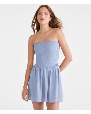 Aéropostale Solid Strapless V-Waist Mini Dress - Blue