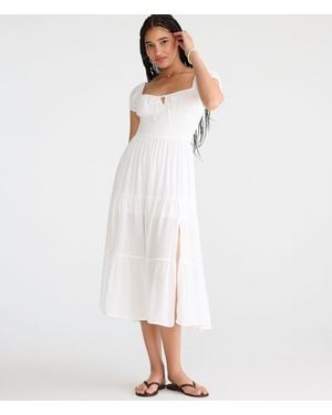 Aéropostale Solid Square-Neck Smocked Maxi Dress - White