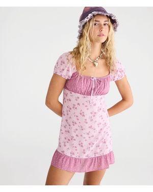 Aéropostale Mixed Print Scoop-Neck Mini Dress - Pink