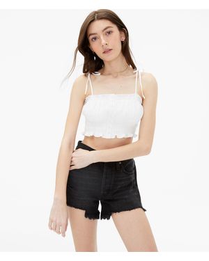 Aéropostale Smocked Button-Front Cropped Tie Tank - White