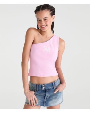 Aéropostale Roxy Logo One-Shoulder Tank Top - Red