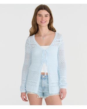 Aéropostale Open-Knit Tie-Front Cardigan - White