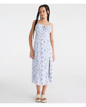 Aéropostale Floral Sweetheart Slip Midi Dress - Blue