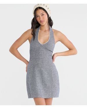 Aéropostale Gingham V-Neck Halter A-Line Mini Dress - Gray