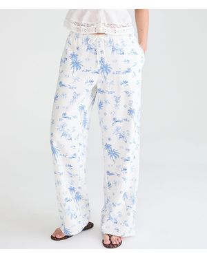Aéropostale Tropical Print Drawstring Linen Pants - Blue