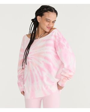 Aéropostale Cloud Soft Tie-Dye Oversized Off-The-Shoulder Sweatshirt - Pink