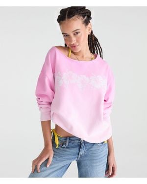 Aéropostale Roxy Hibiscus Ombre Off-The-Shoulder Sweatshirt - White