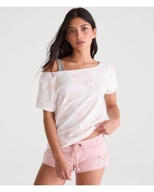 Aéropostale Seriously Soft Floral Off-The-Shoulder Vintage Fit Tee - White