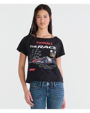 Aéropostale Formula 1 The Race Off-The-Shoulder Graphic Tee - Black