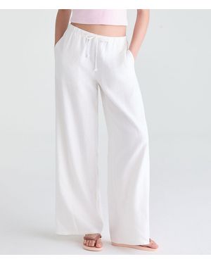 Aéropostale Low-Rise Drawstring Linen Pants - White
