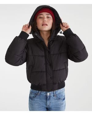 Aéropostale Midweight Hooded Puffer Jacket - Black
