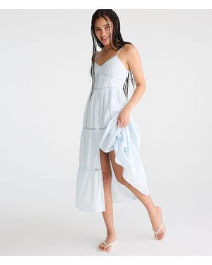 Aéropostale Solid V-Neck Pintuck Maxi Dress - White