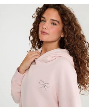 Aéropostale Cloud Soft Rhinestone Bow Pullover Hoodie - Natural