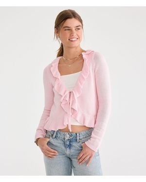 Aéropostale Ruffled Tie Cardigan - White
