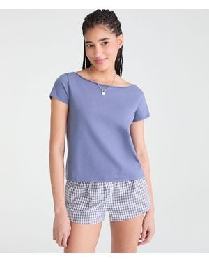 Aéropostale Seriously Soft Off-The-Shoulder Vintage Fit Tee - Blue