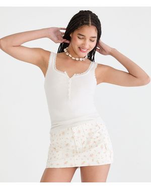 Aéropostale Seriously Soft Lace-Trim Henley Cami - White