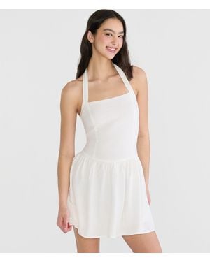 Aéropostale Solid Square-Neck Halter Drop-Waist Mini Dress - White
