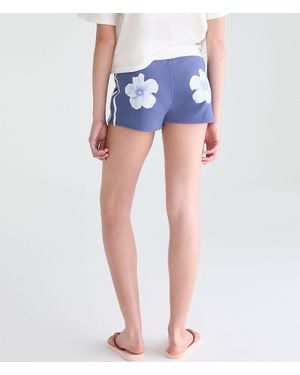 Aéropostale Roxy Hibiscus Stripe Low-Rise Fleece Shorts - Blue