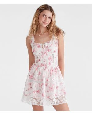 Aéropostale Floral Scoop-Neck Corset Lace Mini Dress - Purple