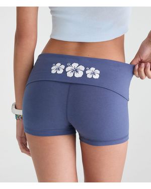 Aéropostale Roxy Hibiscus Low-Rise Fold-Over Shorts - Blue