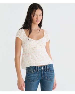 Aéropostale Floral Tie-Back Babydoll Top - White