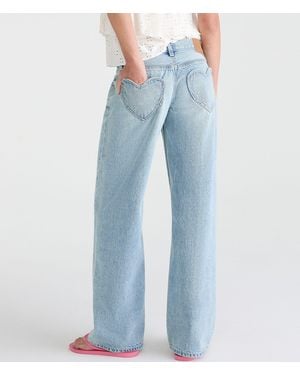 Aéropostale Super Low-Rise Baggy Wide Leg Heart Pocket Jean - Blue