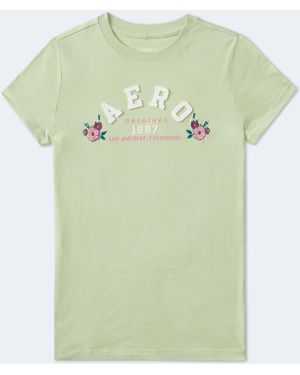 Aéropostale Arch Floral Applique Graphic Tee - Green