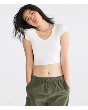 Aéropostale Seriously Soft Ribbed V-Neck Baby Tee - Green