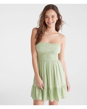 Aéropostale Solid Strapless Fit & Flare Tube Dress - Green