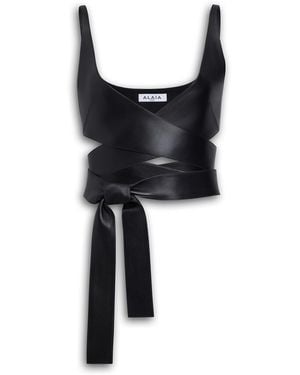 Alaïa Top Croisé En Cuir Taille - Noir
