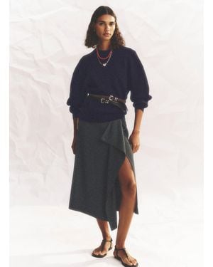 A.L.C. Seraphina Stretch Linen Midi Skirt - Blue