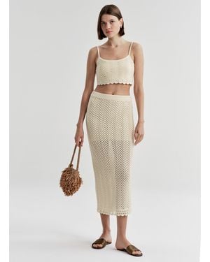 A.L.C. Siesta Cotton Crochet Knit Midi Skirt - Natural