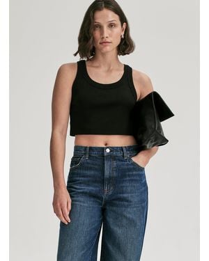 A.L.C. Halsey Cropped Cotton Rib Tank - Black