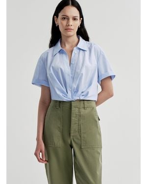 A.L.C. Lily Short Sleeve Cropped Cotton Shirt - Blue
