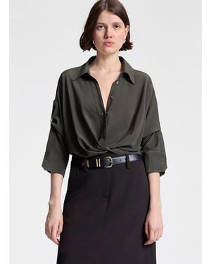 A.L.C. Leo Cropped Silk Shirt - Black