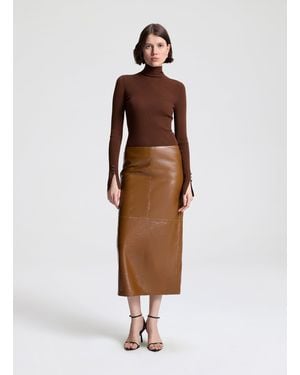 A.L.C. Marta Glossy Leather Midi Skirt - Brown