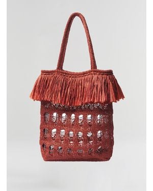 A.L.C. Elise Fringe Raffia Tote - Red