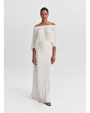 A.L.C. Bianca Satin Pleated Maxi Skirt - White