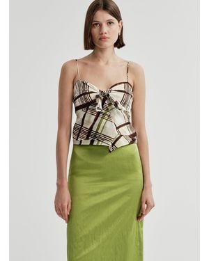 A.L.C. Hailey Plaid Cotton Tie Front Top - Green