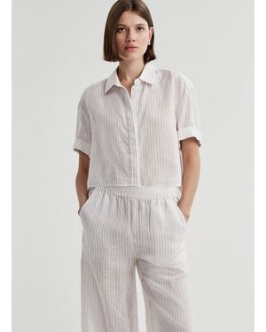 A.L.C. Mel Short Sleeve Linen Striped Shirt - Gray