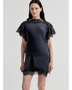 A.L.C. Luna Satin And Lace Top - Blue