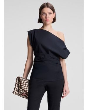 A.L.C. Nara Stretch Cotton Off Shoulder Top - Blue
