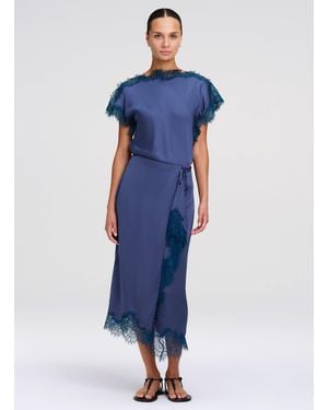 A.L.C. Bree Satin And Lace Midi Skirt - Blue