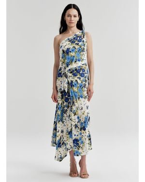A.L.C. Elliana Floral One Shoulder Midi Dress - Blue
