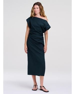A.L.C. Nara Stretch Cotton Off Shoulder Midi Dress - Blue