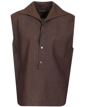 Dolce & Gabbana Three-Button Sleeveless Linen Shirt Shirts - Brown