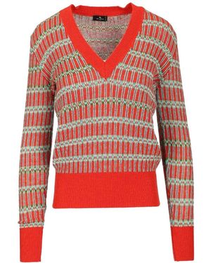 Etro Jacquard Wool-blend Sweater - Red