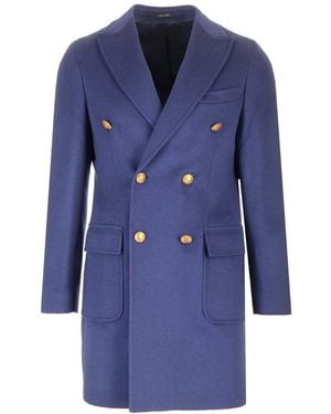 Al Duca d'Aosta Double Breasted Cashmere Coat - Blue